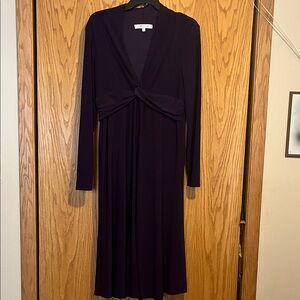 Evan Picone Deep Plum Long Sleeve Twist Front Midi Dress